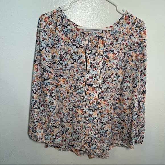 Collective Concepts Warner Lattice Detail Blouse Ivory Paisley - Picture 2 of 14